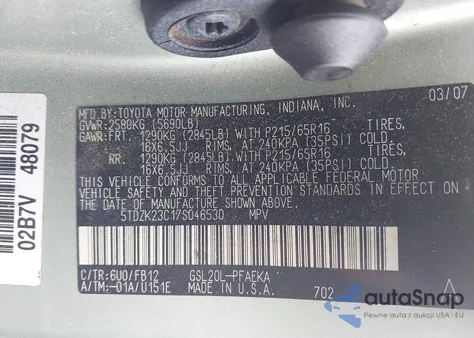 2007 Toyota Sienna Ce from USA, damaged, VIN 5TDZK23C17S046530